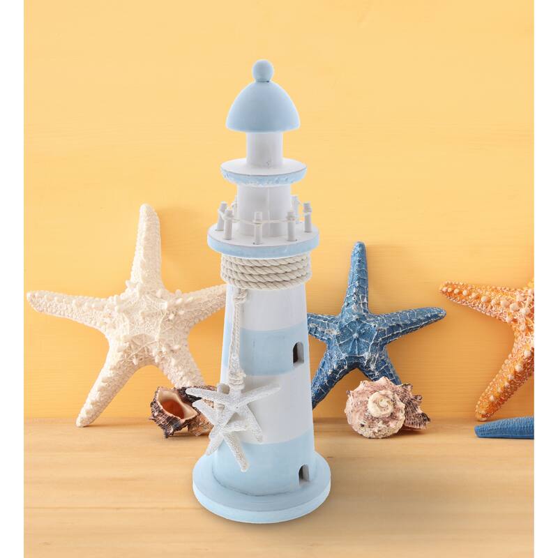 CoTa Global Blue Lagoon Wooden Lighthouse 12 Inch, Nautical Decor - 5″Lx4.35″Wx11.5″H