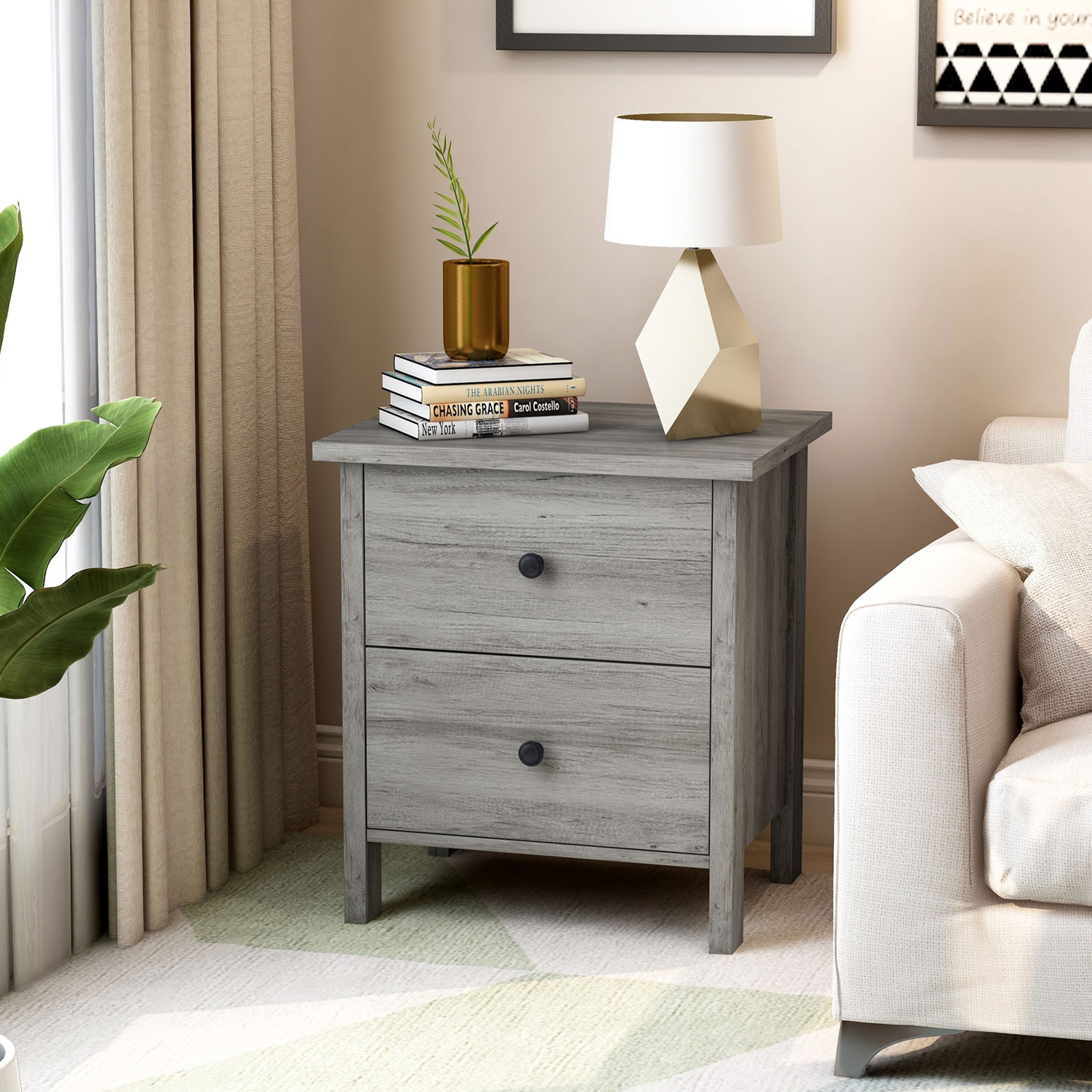 Gray wood nightstand sale