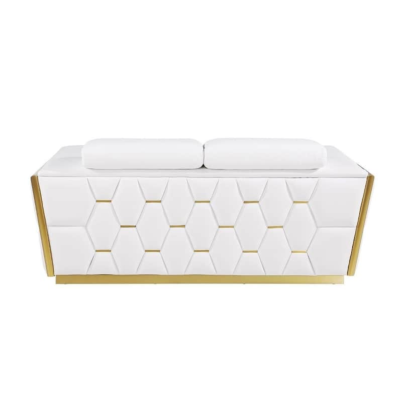 HomeRoots 70" White And Silver Italian Leather Loveseat
