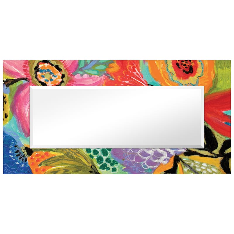 "Secret Garden Floral II" 72"x36" Colorful Rectangular Beveled Leaner Mirror on Free Floating Reverse Printed Tempered Art Glass
