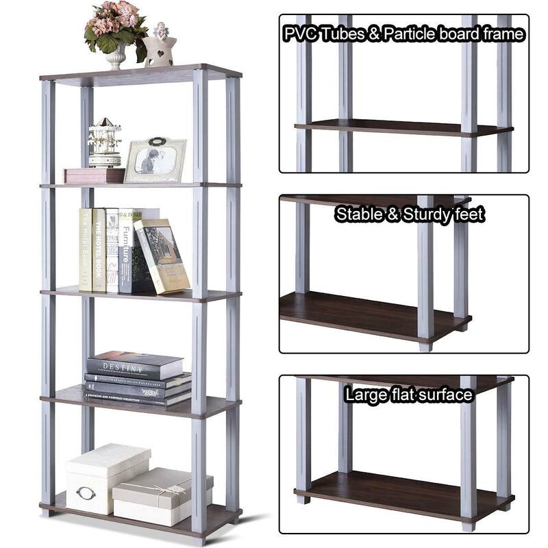 5-Tier Multi-Functional Storage Shelves Rack Display Bookcase - Black - 23.5" x 11.5" x 57" (L x W x H)