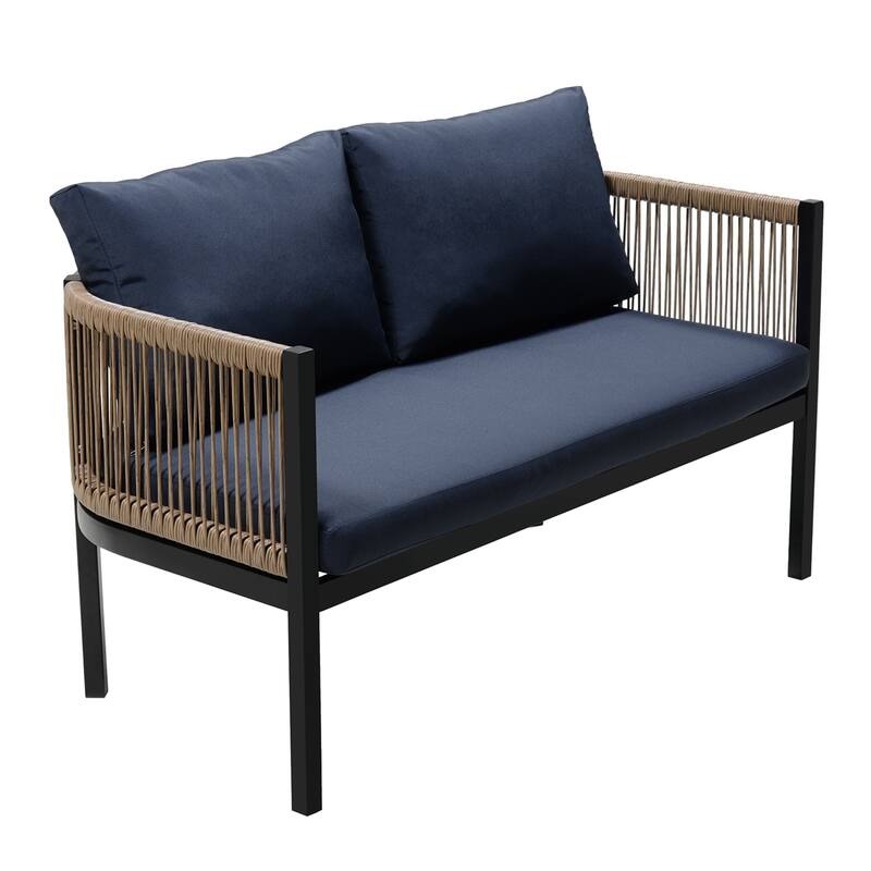 Modular Outdoor Sofa Set w/ PE Wicker & Glass Table, Rust-Proof Frame