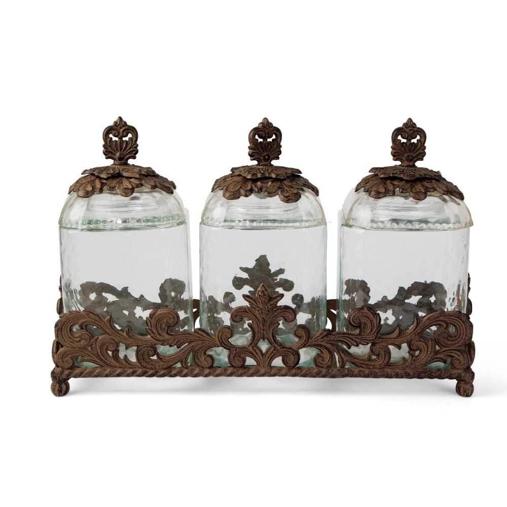 Shop Set Of 3 Clear And Brown Molded Acanthus Leaf Base Crafted