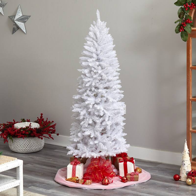 6ft White Artificial Christmas Tree - Pre-Lit with 250 Warm White Lights & Bendable Branches - Slim Holiday Decor - 72