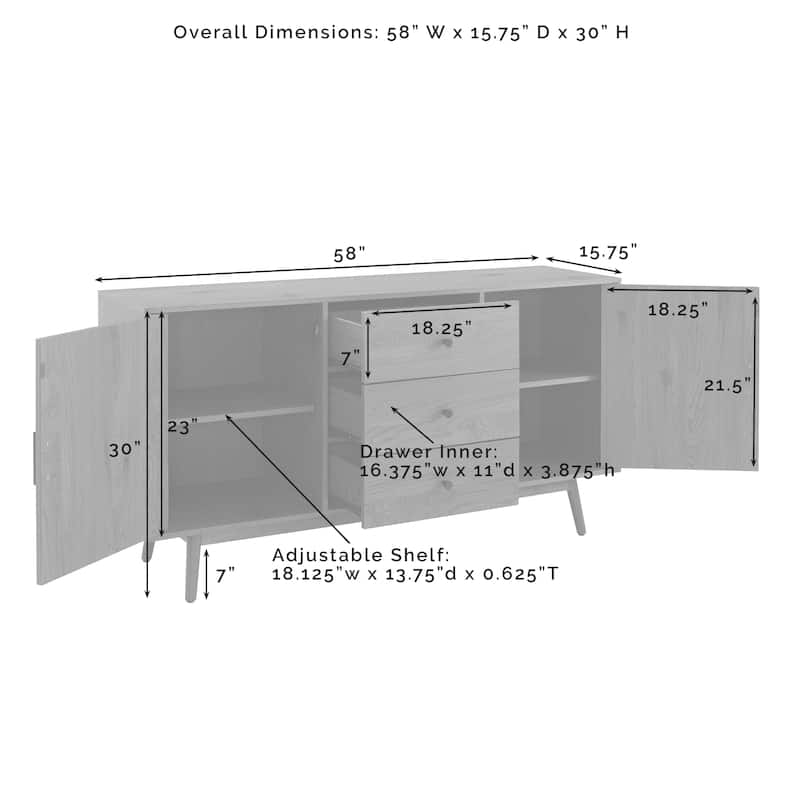 Crosley Lucas Sideboard - 58 "W x 15.75 "D x 30 "H