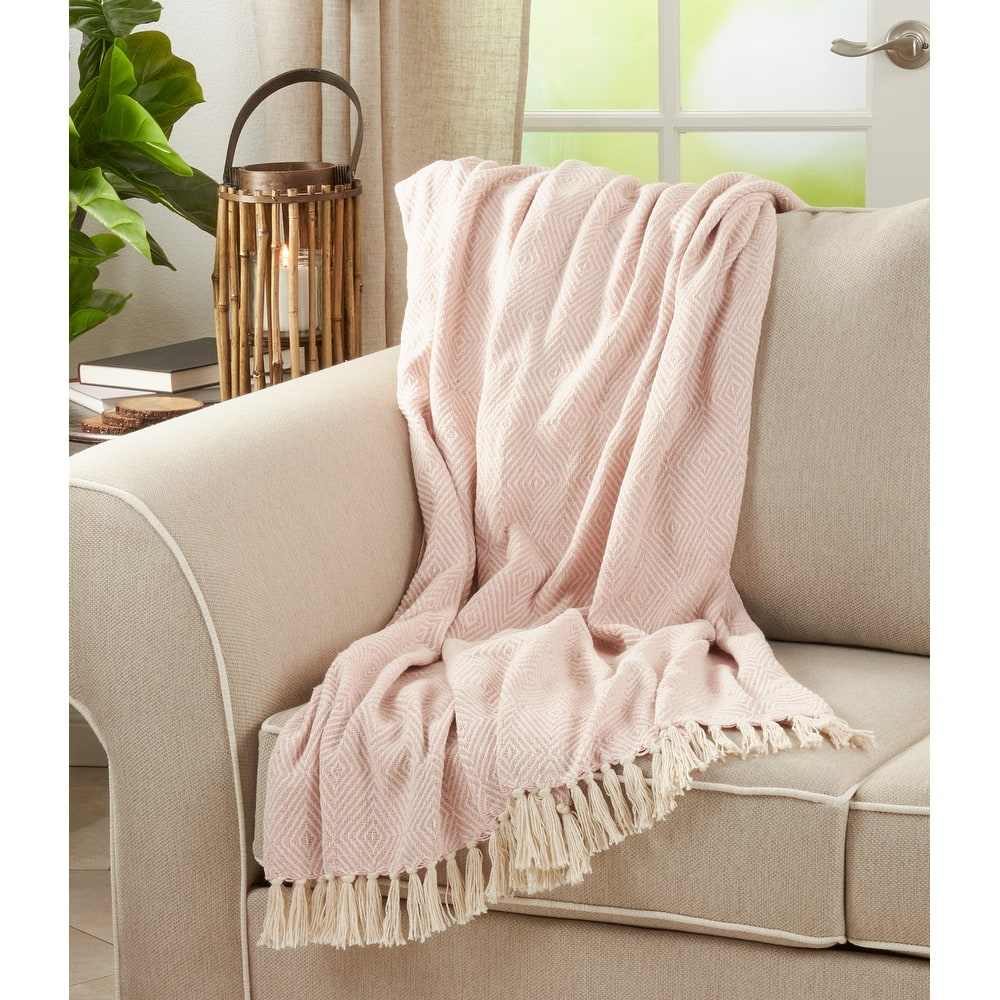 Cotton Throw Blanket with Diamond Weave Design