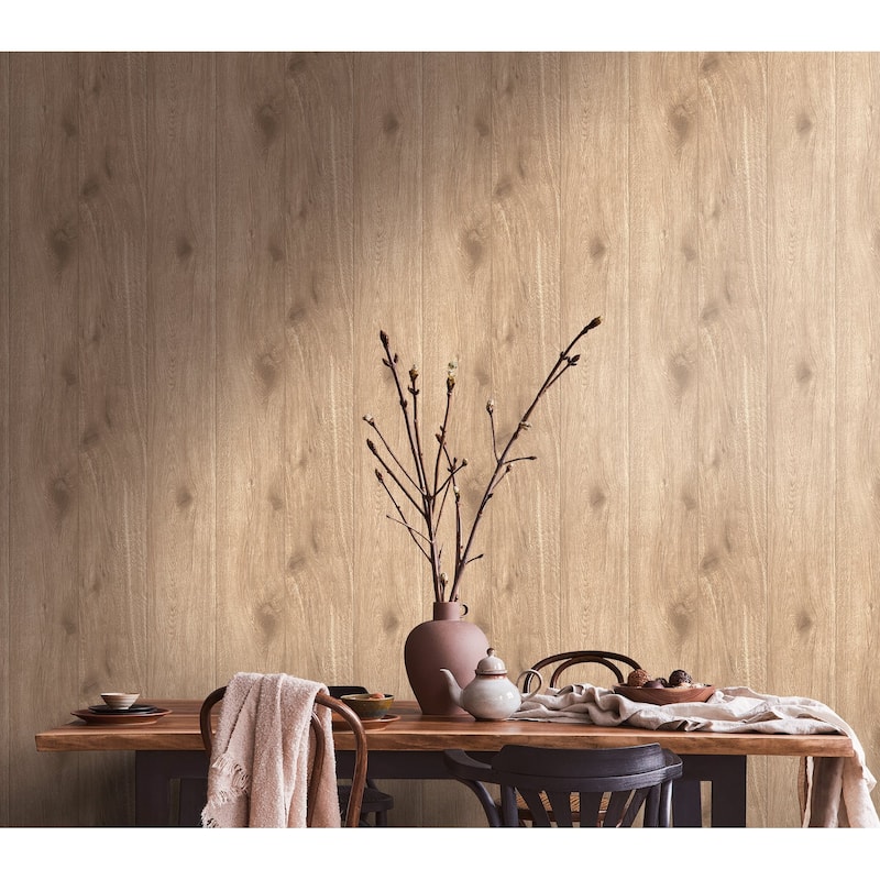 Galerie Wallcoverings Woods and Wicker Collection Knotted Forest Wood Effect Matte Finish Vinyl on Non-woven Wallpaper Roll
