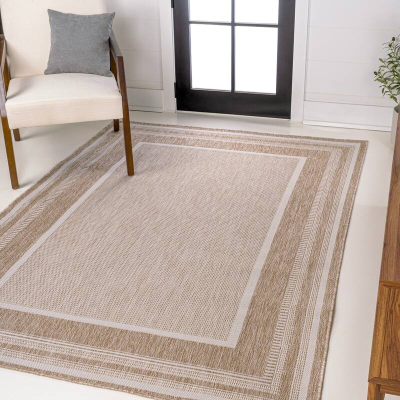 JONATHAN Y Dover Classic Casual Border Stripe Beige/Cream Indoor/Outdoor Area Rug