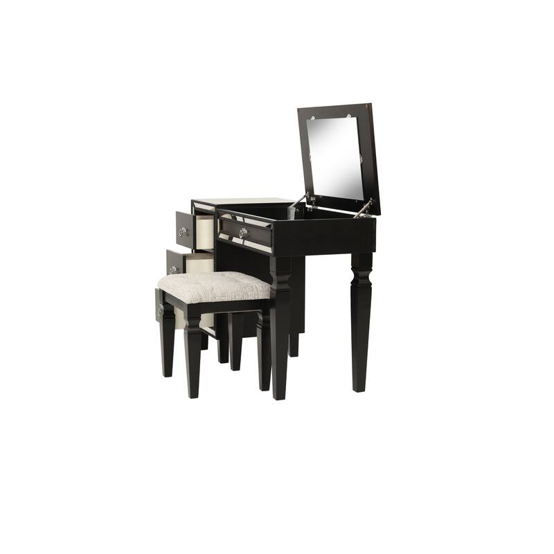 Traditional Formal Black Color Vanity Set Stool Storage Drawers,1pc Bedroom Furniture Set Tufted Seat Stool