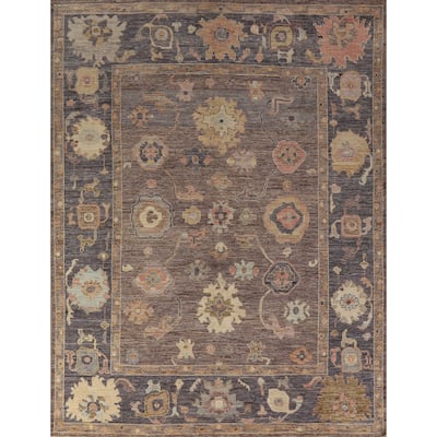 Hand Knotted Oriental 100% Wool Carpet Transitional All-Over Brown Oushak Area Rug - 9' 10'' X 8' 1''