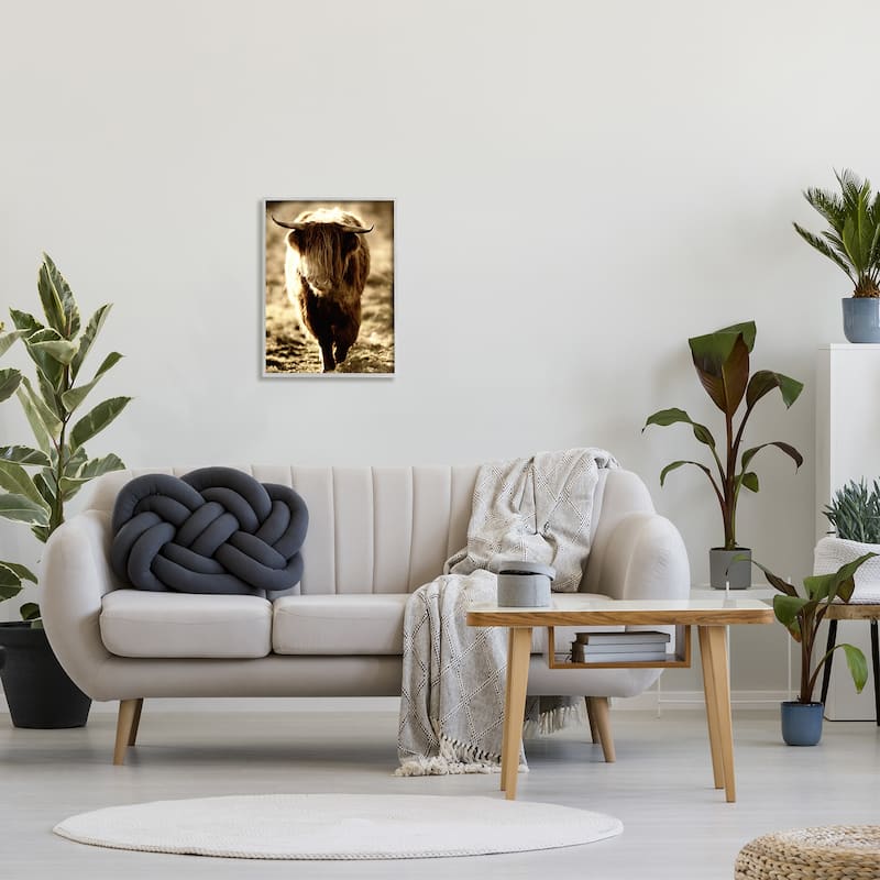 Stupell Sunlit Highland Longhorn Cattle Wandering Rural Countryside Framed Wall Art, Design by James Dobson