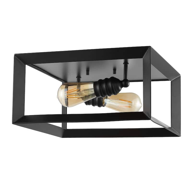 Nola Square 13" 2-Light Iron Modern Farmhouse LED Flush Mount, Oil Rubbed Bronze by JONATHAN Y