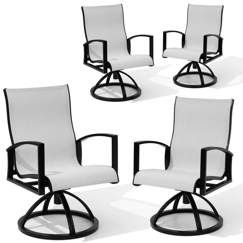 Outdoor Patio Aluminum Swivel Dining Chairs Armchair Sunbrella Fabric - Augustine Oyster - 4PCS