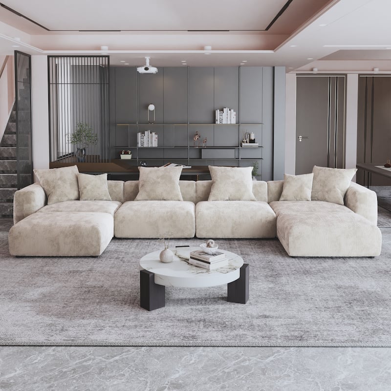 181" U-Shaped Convertible Modular Sectional Sofa With 2 Ottoman - Beige