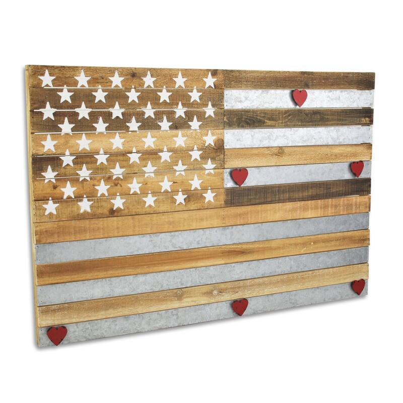 HomeRoots 24" X 36" Brown and Gray Stars And Stripes Wood and Metal Hanging Dimensional Sculpture