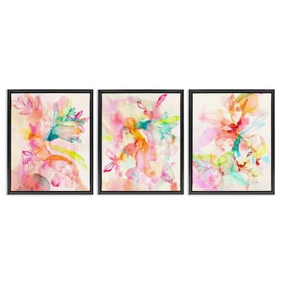 Stupell Abstract Florals & Paint Drip Framed Floater Canvas Wall Art Design By Gemma Bardot (Set of 3)