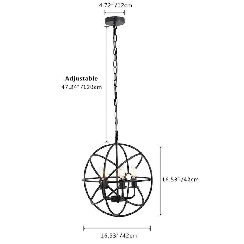 4-Lights Geometric Round Shade Pendant Lighting - 16.5"D×4.7"W×63.8"H(Adjustable)