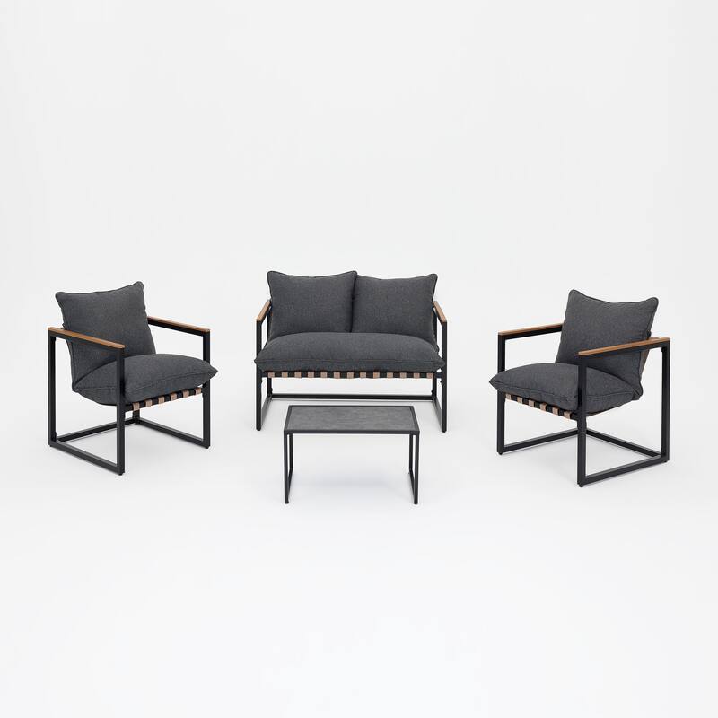 4 Piece Outdoor Coffee Table Sofa Seating Group with Cushions