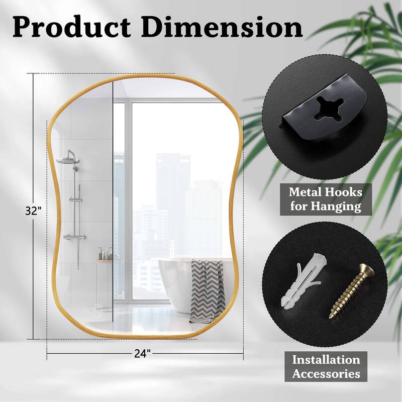 Gourd-Shaped Aluminum Alloy Framed Wall Mirror Asymmetrical Irregular Wall Mirror