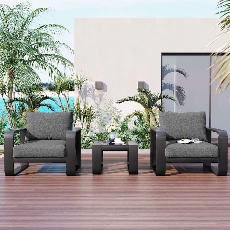 3-Pieces Aluminum Frame Patio Furniture With 6.7" Thick Cushion And Coffee Table，Olefin Fabric Outdoor Chair
