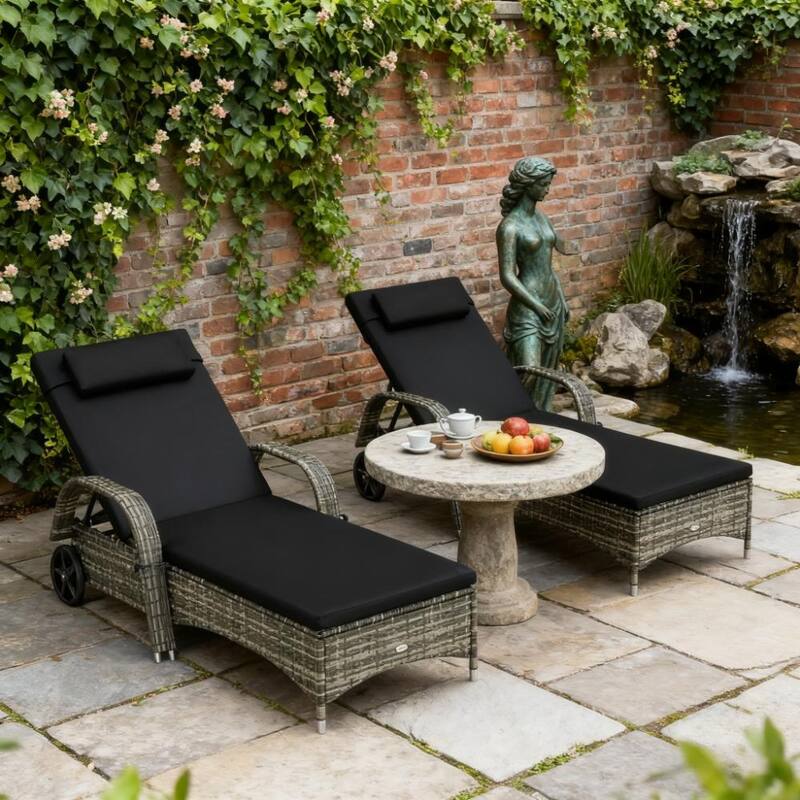 GDFStudio Outdoor Valeria Steel PE Rattan Pool Chaise Lounge Set with Cushions