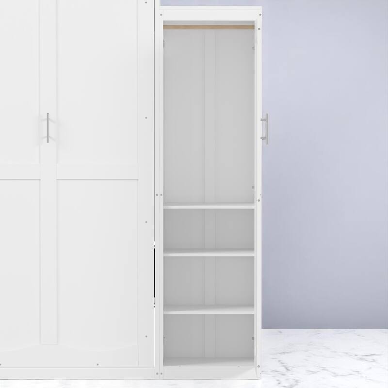 Full/Queen Murphy Bed with 2 Wardrobes and Shelf, Foldable Wall Bed Frame with Storage for Guest Room or Bedroom