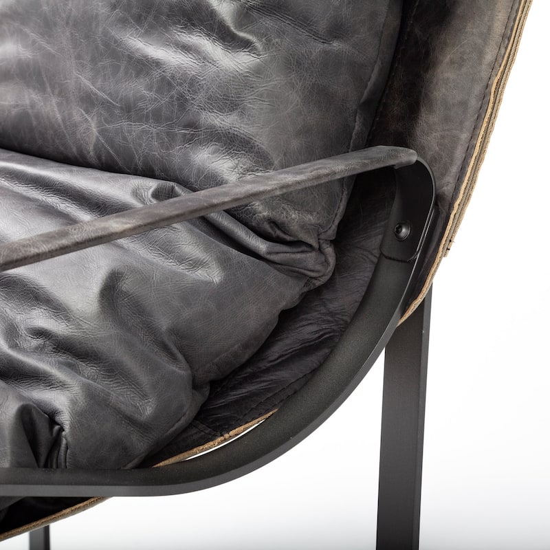 Hornet II Black Genuine Leather w/ Black Iron Frame Accent Chair - 27"W x 35"D x 35"H