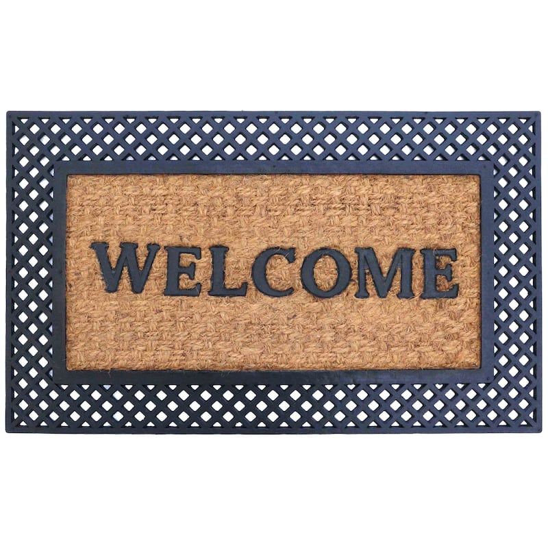 Gardenised Heavy Duty Coco Coir Doormat Non Slip PVC Baking Embossed Welcome Design Natural Coconut Fiber Floor Mat 18x30" - Modern Welcome