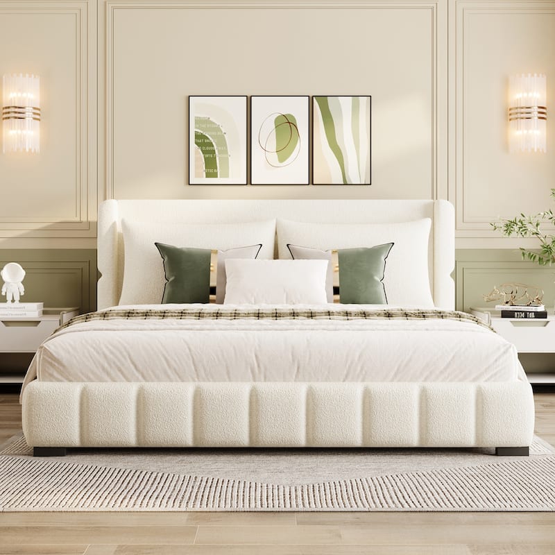 Upholstered Platform Bed with 2 Cushioned Pillows by Harper&Bright Designs - White - King