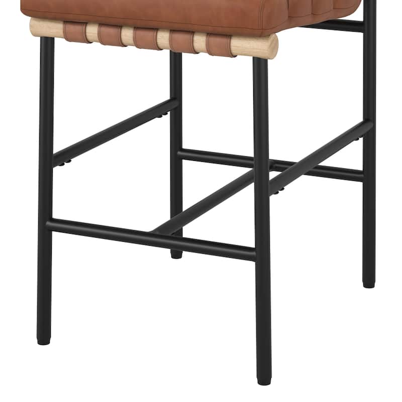 Set of 4 26.in Modern Upholstered Counter Height Bar Stool with Ribbed Backrest and Solid Wood & Metal Frame