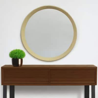 HomeRoots 20" Cream Round Wood Framed Accent Mirror - 19.8' X '19.7' X '2.8