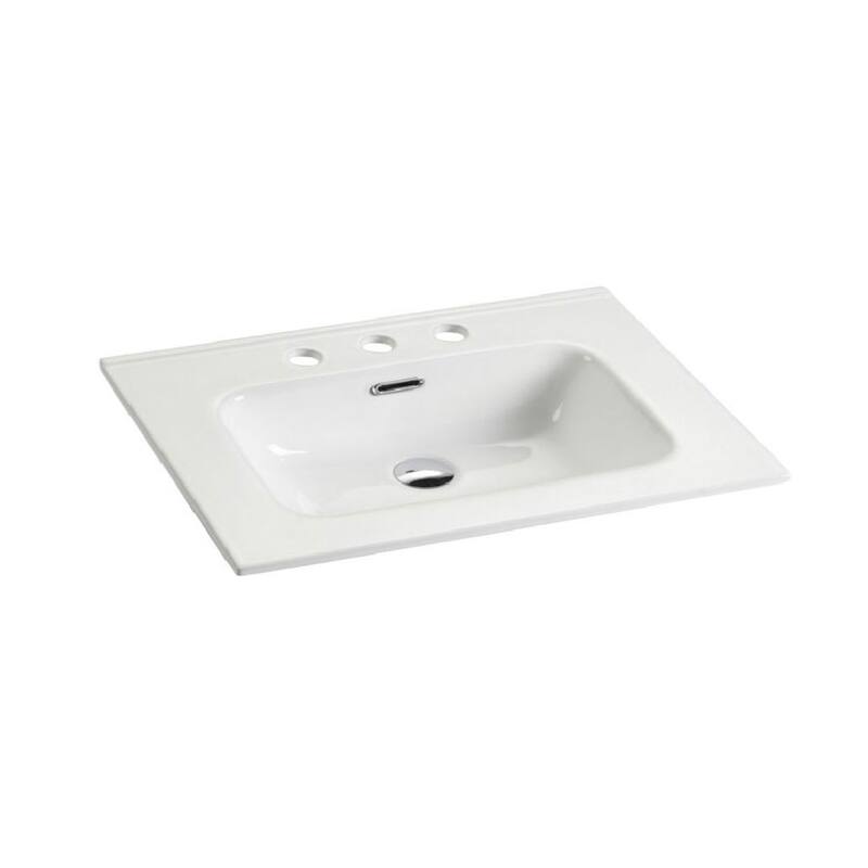 Glossy White Ceramic Integrated Sink, Modern Minimalist Design, Pre-Drilled Faucet Hole - 29.9in L Ceramic - Gloss White