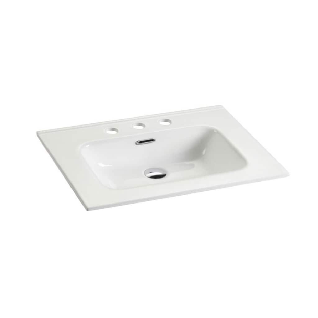 Glossy White Ceramic Integrated Sink, Modern Minimalist Design, Pre-Drilled Faucet Hole - 29.9in L Ceramic
