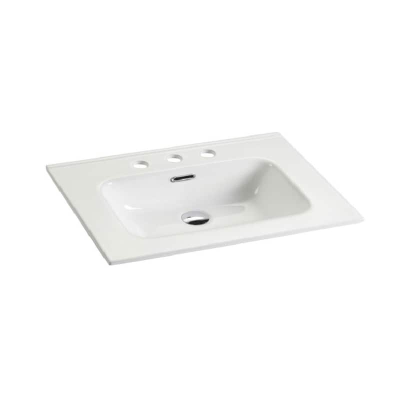 Integrated Ceramic Basin with 1 Predrilled Faucet Hole - Gloss White - 30" W