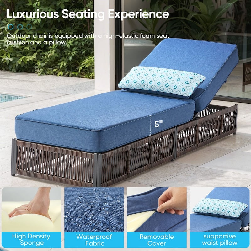 Pocassy 6 Pieces Patio Chaise Lounge Chair with Adjustable Backrest