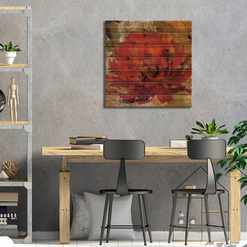 Fiery Dahlias II Print On Wood by Silvia Vassileva - Multi-Color