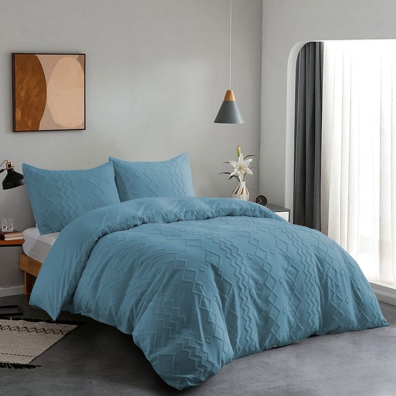 Clipped Jacquard Diamond Geometric Duvet Cover Set