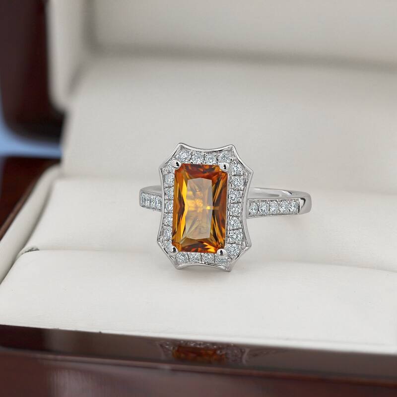Auriya Vintage 1 3/4ct Emerald-cut Citrine and Halo Diamond Engagement Ring 3/8ctw 14k Gold