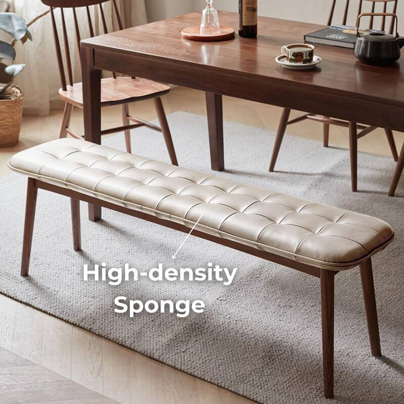 Natural Oak Wood for Dining Bench Table Bench for Living Room With Leather Cushion