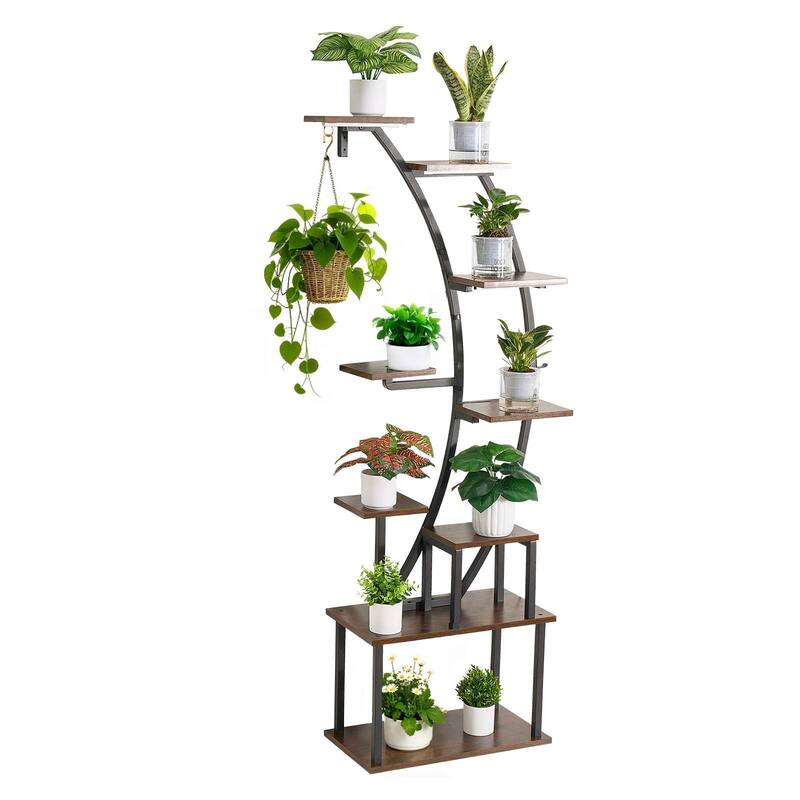 63" Tall 9-Tier Indoor Plant Stand with LED Grow Lights and Adjustable Brightness Timer - 24.41” × 11.02” × 63”
