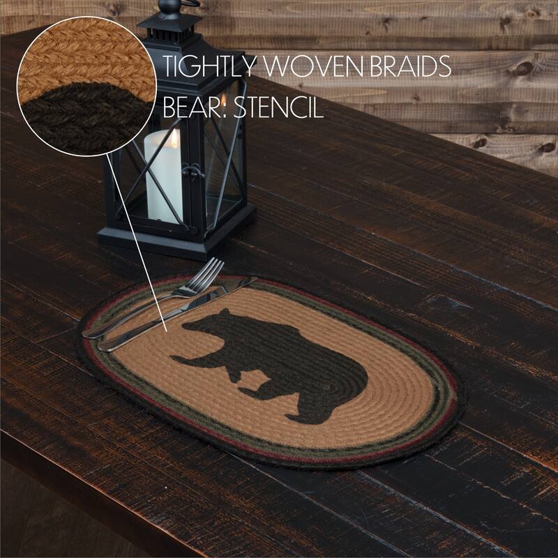 Wyatt Stenciled Bear Jute Placemat Oval Set of 6 12x18 - Placemat 12x18