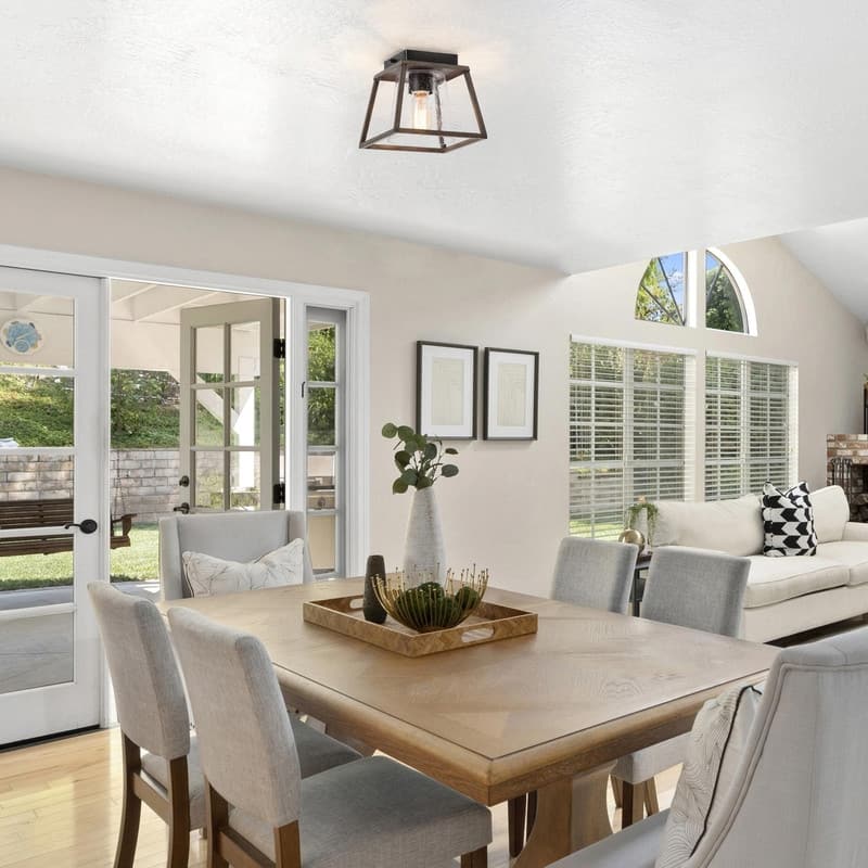 Modern Farmhouse 1-light Cage Glass Flush Mount Lights for Kitchen Dining Room - W7.9 x L7.9 x H7.3