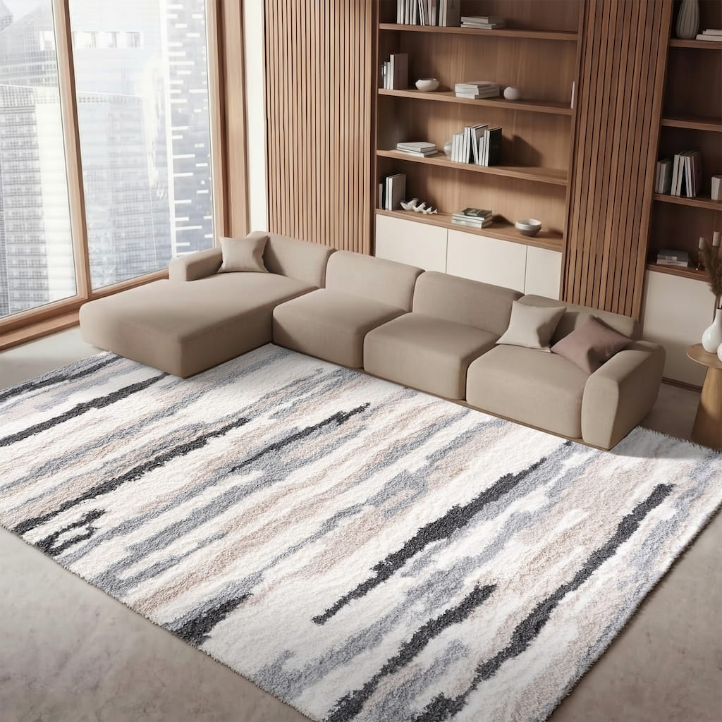 SAFAVIEH Fontana Shag Mevlide Modern Stripe 2-inch Thick Rug