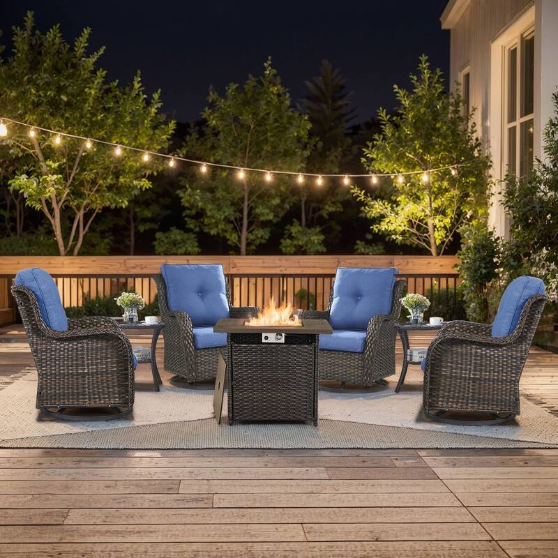 Pocassy Fire Pit Table with 4PCS Swivel Chairs and Table - Brown - Blue