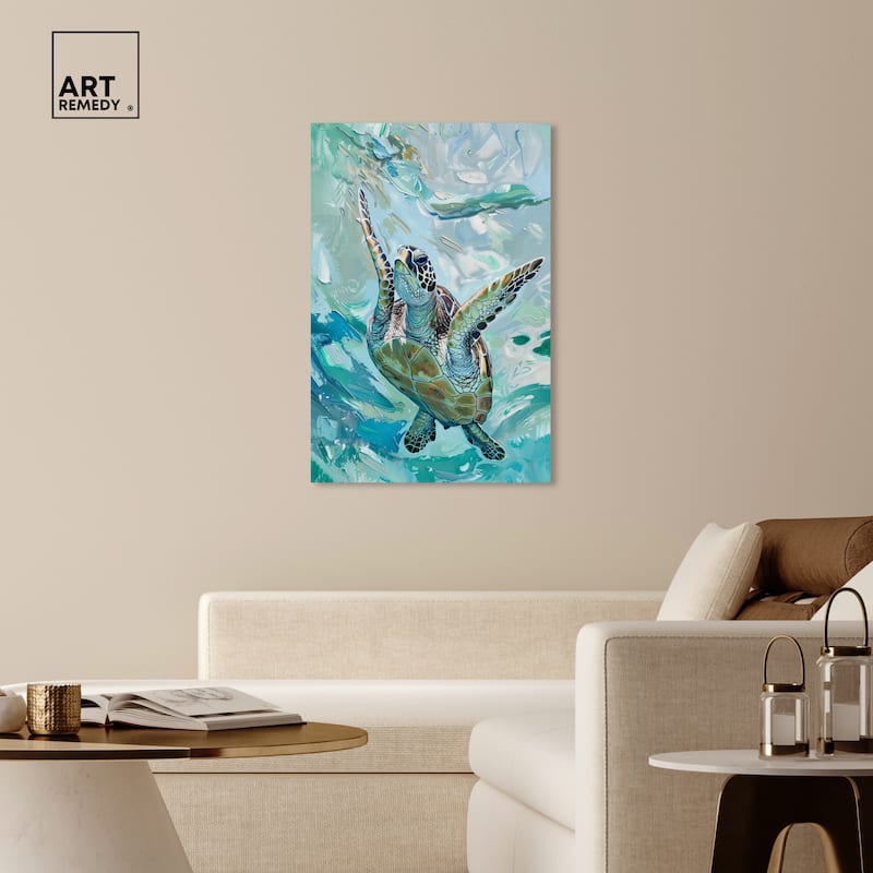 Art Remedy Serene Turtle Gallery Wrapped Colorful Coastal 1 Piece Canvas Wall Art