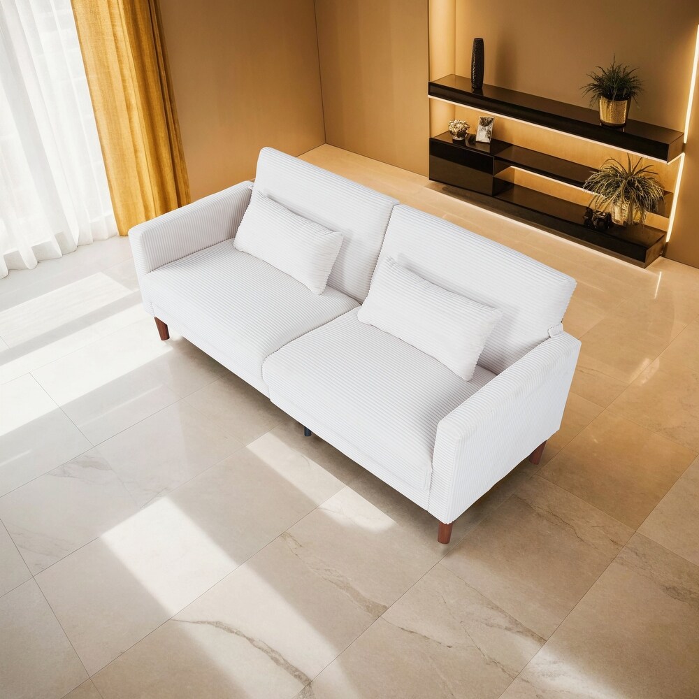 flyout slide 1 of 8, Retro 74 in. Comfy Corduroy Rectangle 2-Seater Loveseat with Solid Wood & 2 Pillows, 4 Color Optional