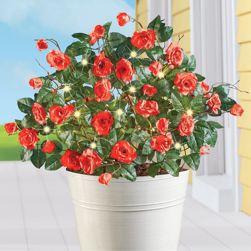 Solar Powered Rose Bush Garden Stakes - Set of 2 - 10 x 22 x 10