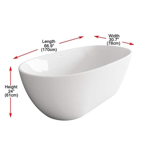 dimension image slide 15 of 16, Adler Soaking Bathtub in Glossy White