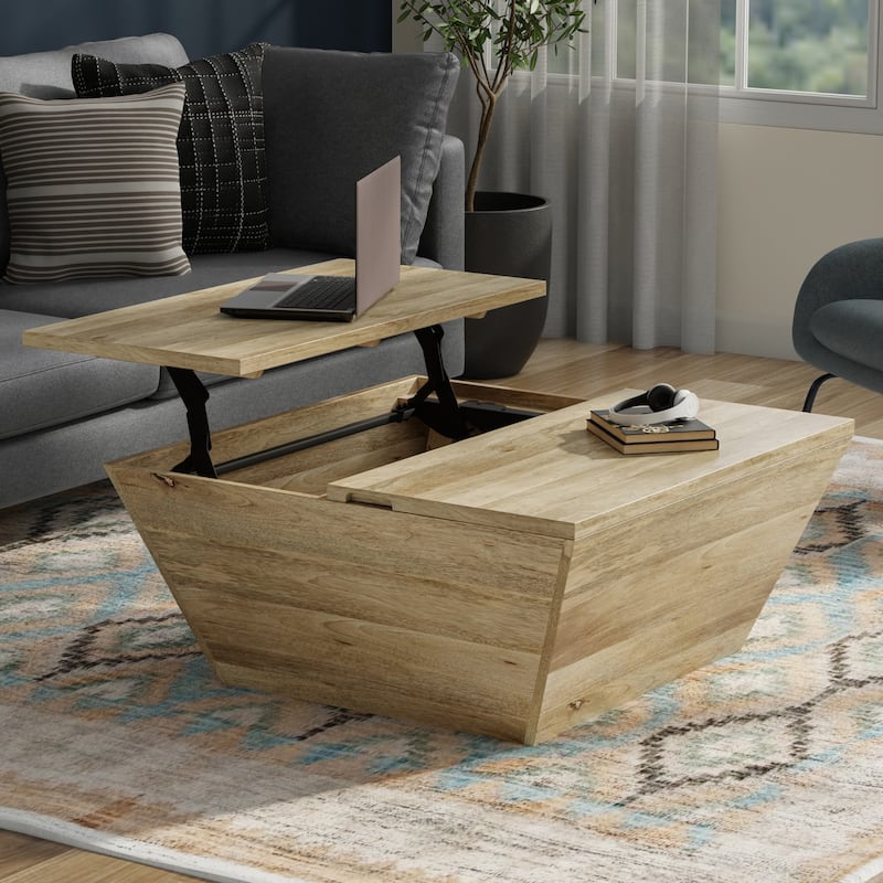 WYNDENHALL Gillean 36 inch Wide Solid Mango Modern Lift Top Coffee Table - Natural
