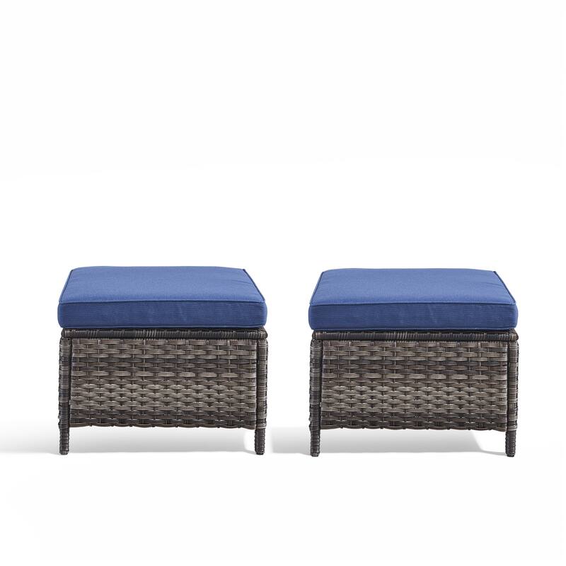 Outdoor Patio Footstool Ottomans with Cushion Grey-Blue - Grey